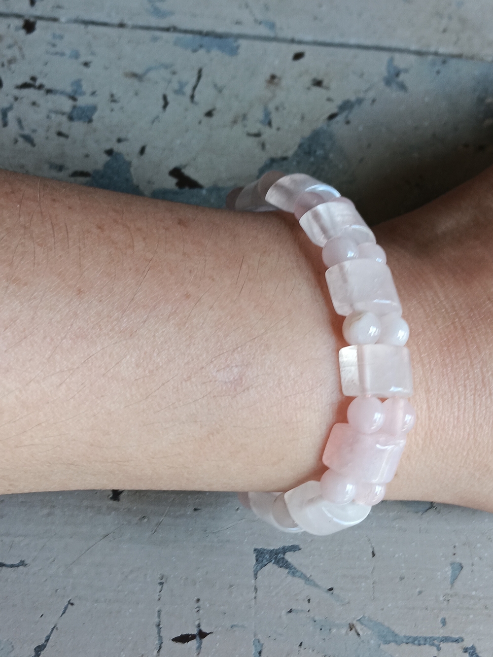 Vintage Rose Quartz Bead Love Bracelet - Pink Gemstone Bracelet